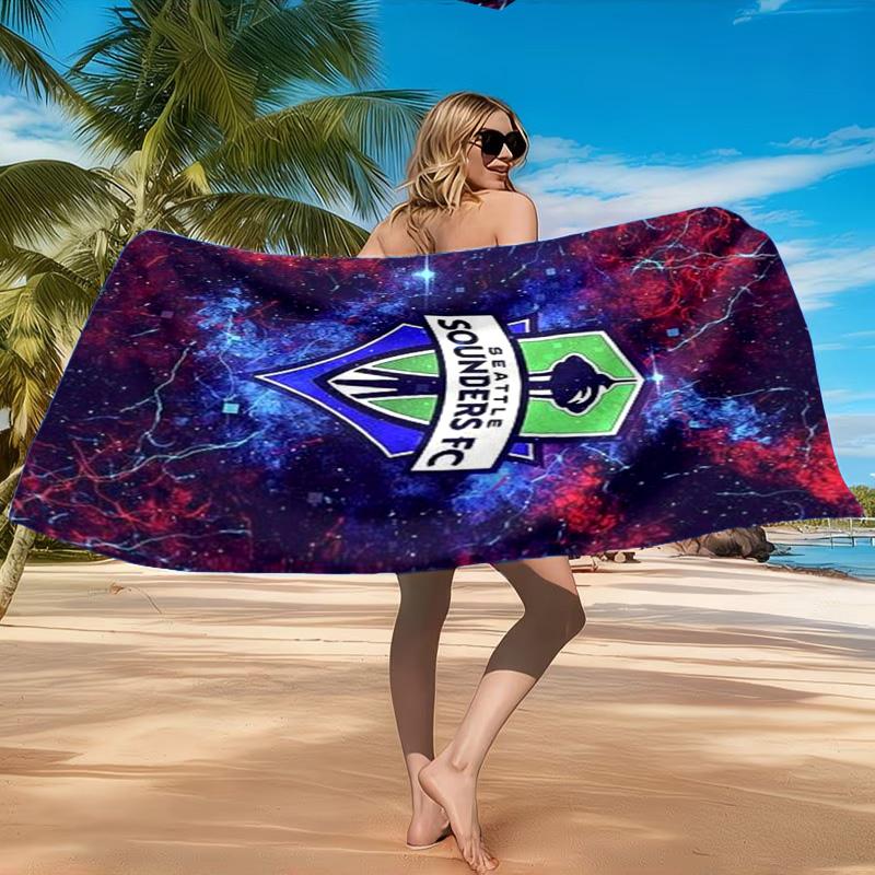 Sea-ttle Fc Logo Printed Microfiber Beach Towel, Soft And Absorbent, Quick-Dry, Ideal for Summer Travel, Beach Essential, Swimming Pool
