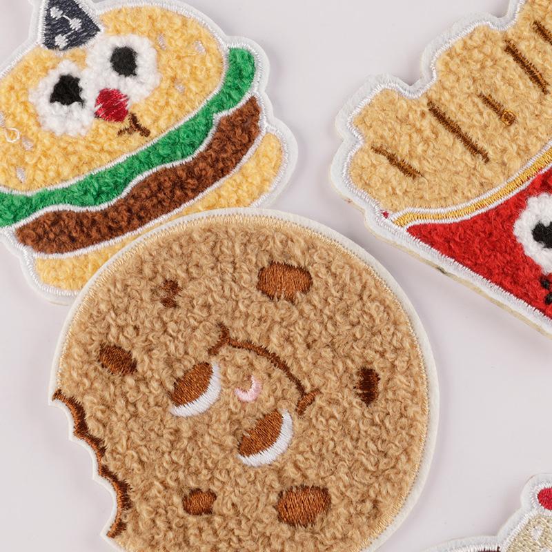 Self Adhesive Biscuits French Frie Patch For Clothing Iron On Embroidered Fabric Badge Patch Diy Apparel Accessories