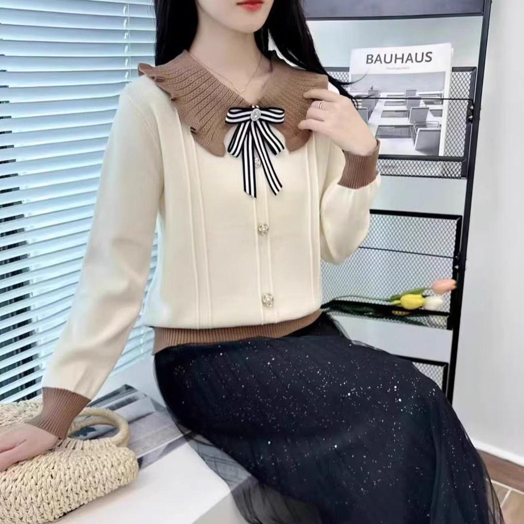 

Bow Collar Long Sleeve Knitted Sweater – Versatile Autumn/Winter Fashion Top for a Youthful Look S (75-95 jin) абрикосовый