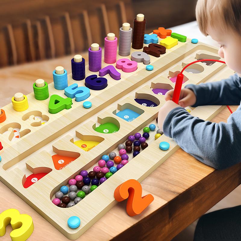 Montessori Magnetic Wooden Maze Toy Color Sorting Shape Matching Early Educational Toy Math Learning Puzzle Board for Children