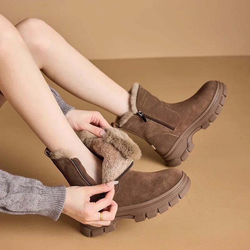 Fashion Women's Furry Edge 2024 Autumn and Winter New Item Solid Color Side Zipper Thick Sole Anti Slip Warm Cotton Shoes Snow Boots