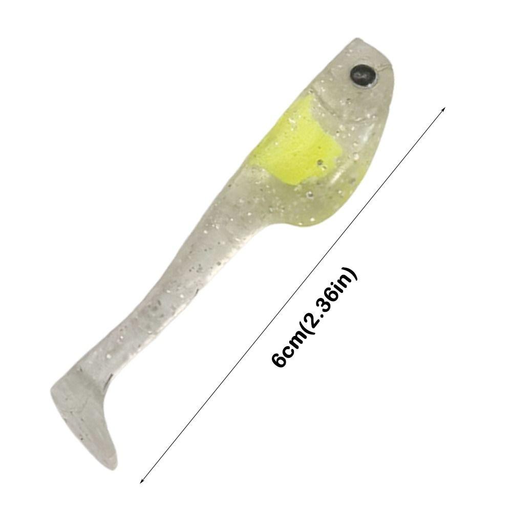 5 Stück 6 cm/2,36 Zoll Weicher Angelköder T-Schwanz-Design Bionischer Künstlicher T-Schwanzköder Weiches Material Schwimmend Weicher Köder Süßwasserfischen