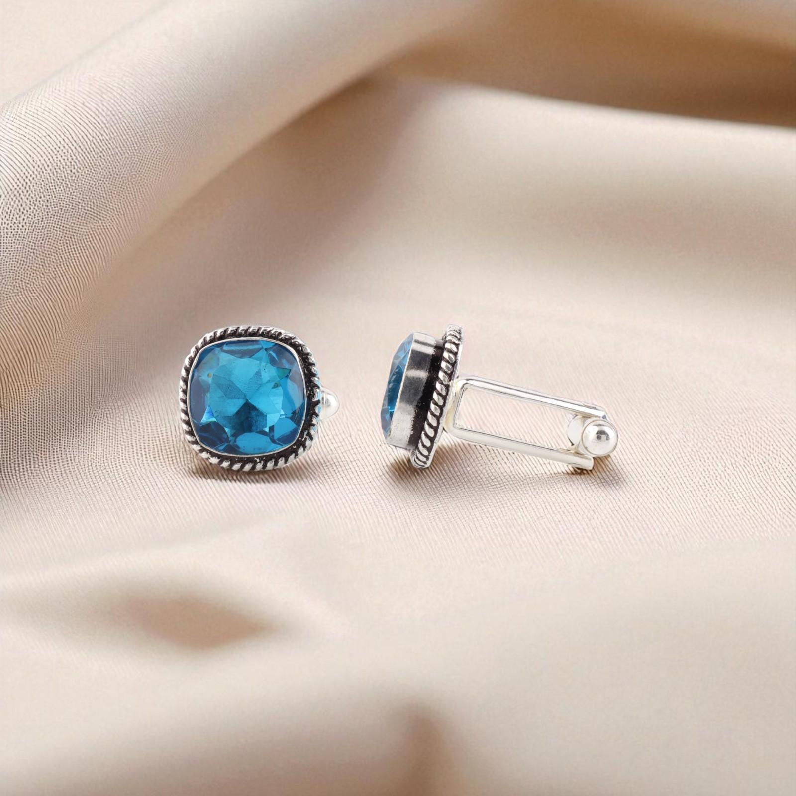 

Swiss Blue Topaz Gemstone 925 Sterling Silver Jewelry Handmade Cufflinks 0.61 CL-7-10