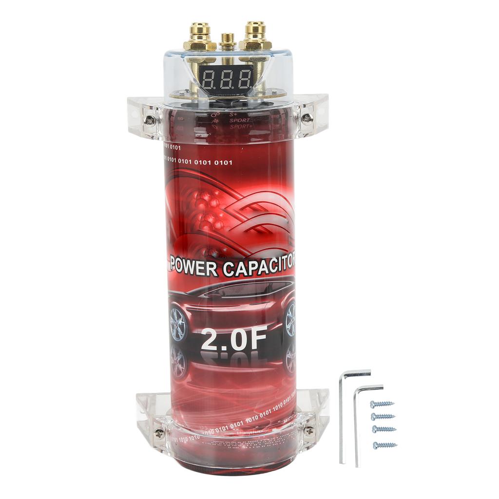 2 Farad Car Capacitor Digital Audio System Power Capacitor with Voltage Display Audible Warning