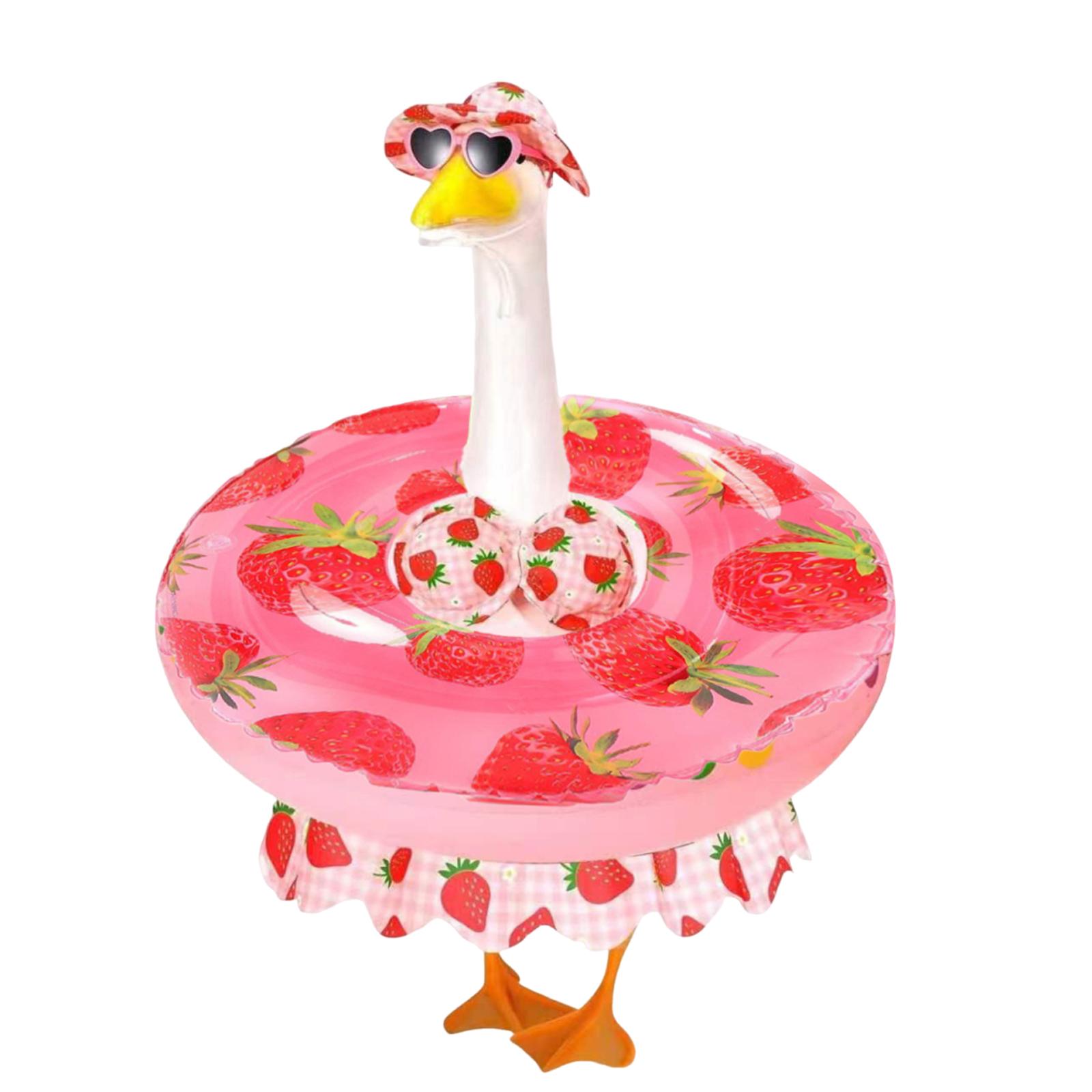 

Inflatable Pool Float with Strawberry Print Sun Hat Skirt and Sunglasses for Outdoor Activities Decor One Size