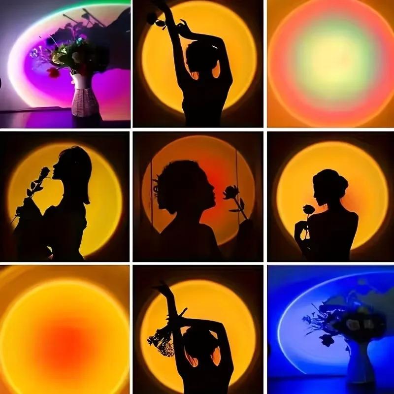1pc Vibrant Sunset Projection Light - 16-Color Spectrum, USB Remote Control, Dynamic Color Changing LED Light - Creates Warm Hom