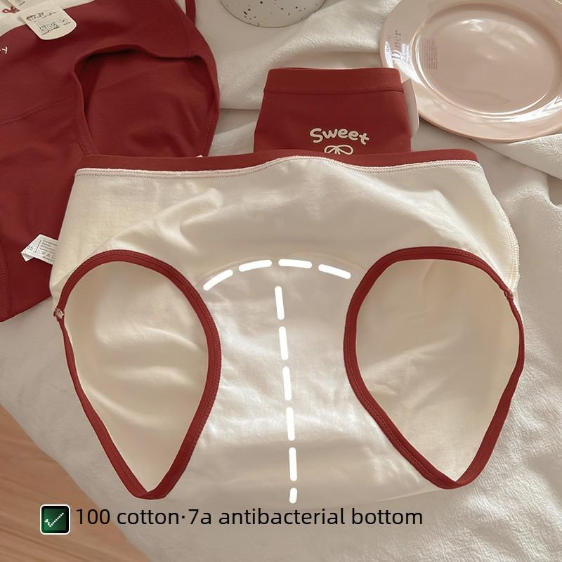 Girl Spring and Autumn Wedding Red New Cotton Extension Antibacterial Crotch Waist Triangle Briefs