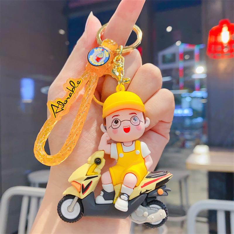 Cartoon Trendy Cool Locomotive Boys and Girls Couple Doll Creative Car Keychain Student Schoolbag Pendant Gift