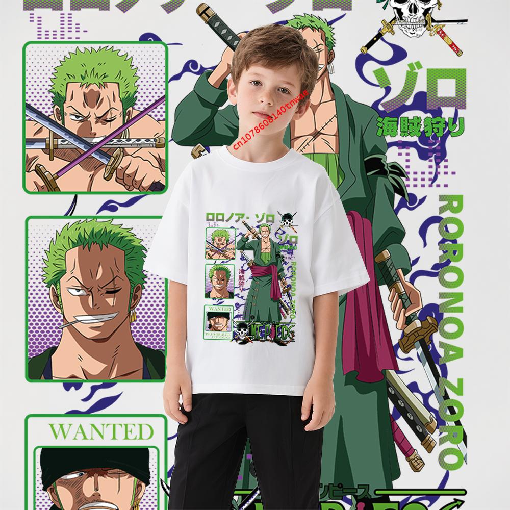 Anime One Piece Zoro Cotton T Shirt for Kids Boys Girls 100 160 Cartoon Print Comfortable Tee