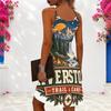 Women Plus Size Criss Cross Cutout Neck Sleeveless Landscape Printed Fitted Curved Hem Dress