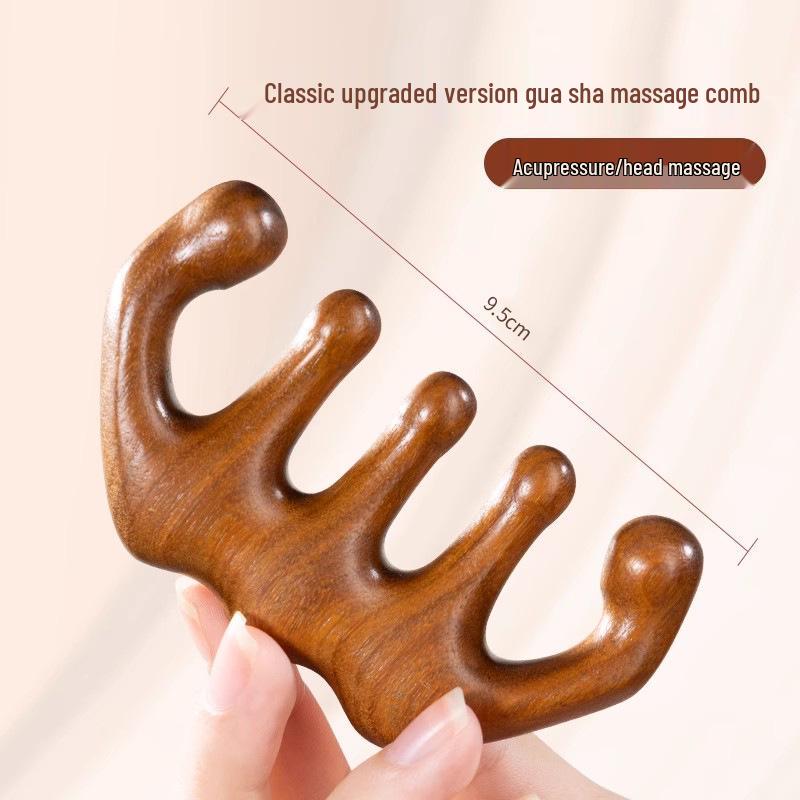 Sandalwood Meridian Anti-Acupoint Five-Finger Massage Comb for Hair Loss, Head & Neck Scraping