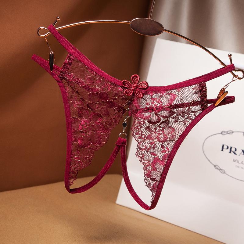 Dámské spodní prádlo Sexy Lingerie Tanga a G-string Krajkové kalhotky T-back Bezešvá tanga G-string Černá Červená