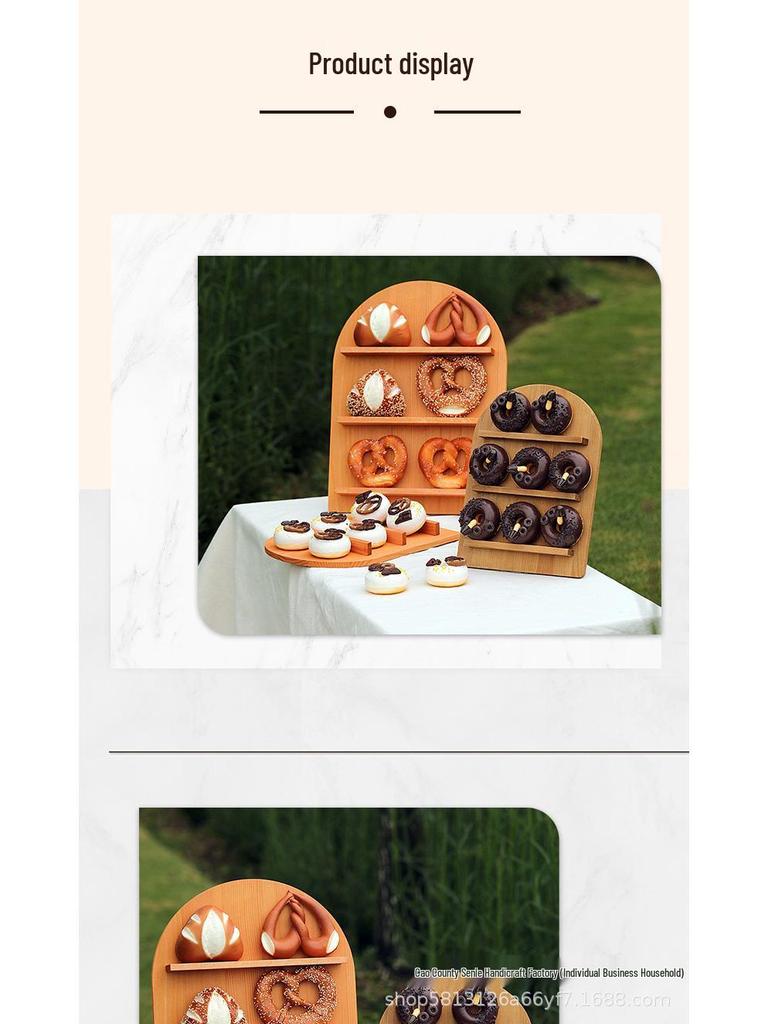 Wooden Donut Display and Dessert Stand - Round Arch Storage Rack for Bagels, Cookies, and Cakes