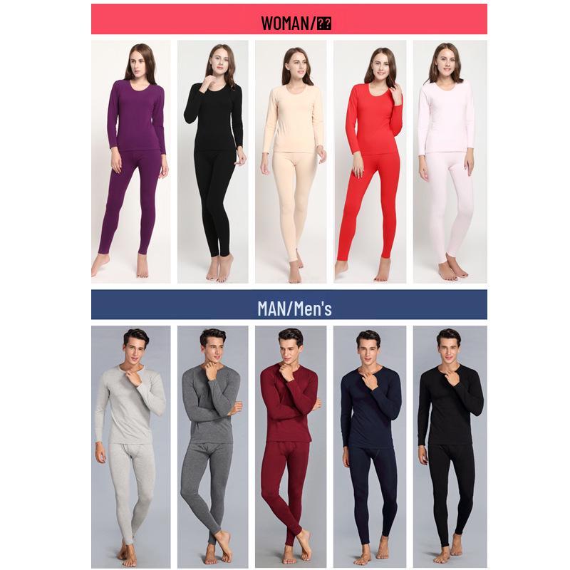 Unisex Herbst/Winter Warmes Unterwäsche-Set - Elastische Basisschicht mit Uni-Rundhalsdesign für Paare