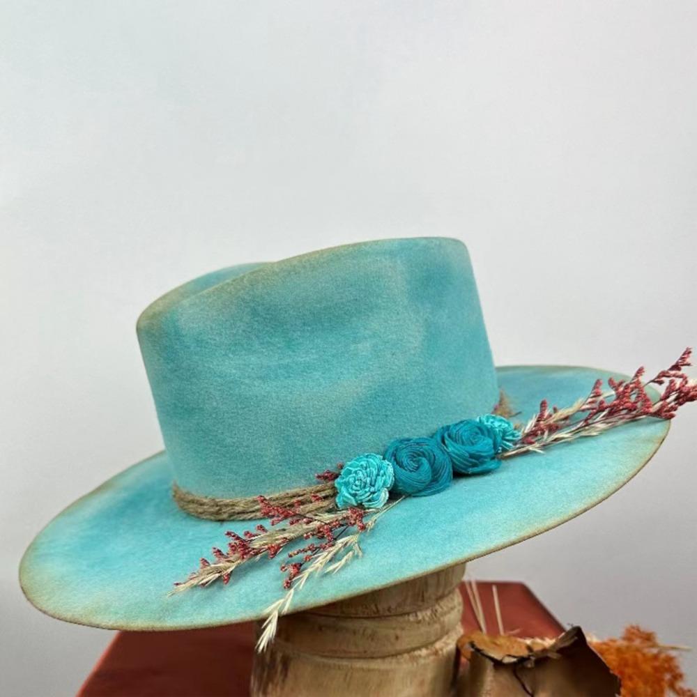 Ribbon Decorative Wool Hat Retro Old Feather Decorative Pure Wool Top Hat