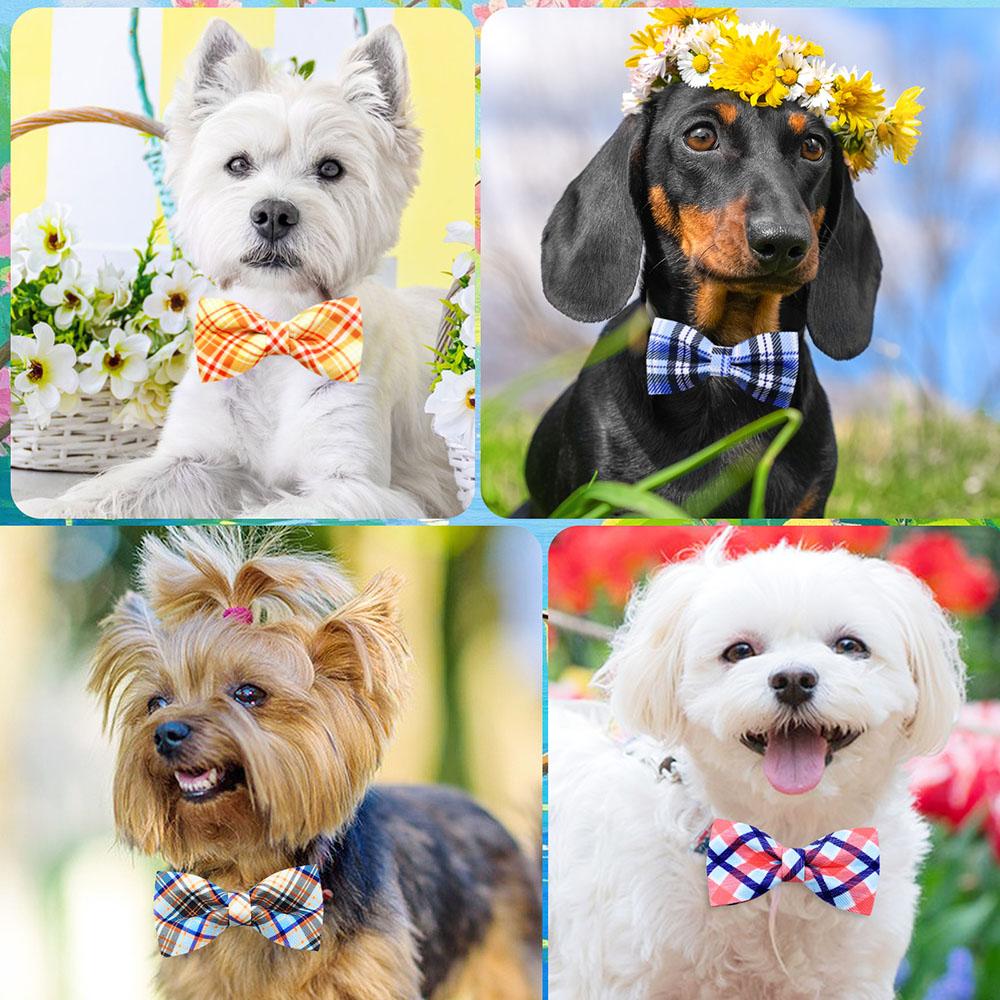 50pcs Plaid Style Dog Bowties For Collar Removable Small Dog Cat Bowties Collar Accessories For Dogs Grooming Pet Supplies