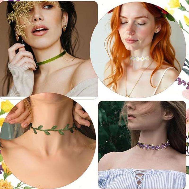 Pack of 8 Multistyle Flower Pendant Necklaces for Women Girls with Adjustable Length Sensitive Skin Friendly Fabric