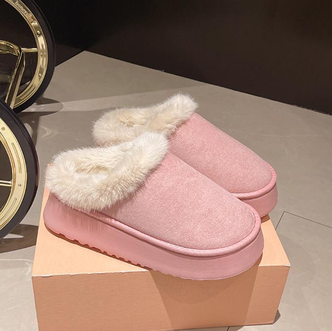 Fashion 2025 New Hairy Slippers Women's Shoes Autumn and Winter Fashion Thick Bottom Baotou Warm Cotton Shoes Slippers