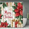 1/4pcs Merry Christmas Winter Shower Curtain Set, Ball Poinsettia Gift Box Bow Vintage Red Green Shower Curtain for Christmas
