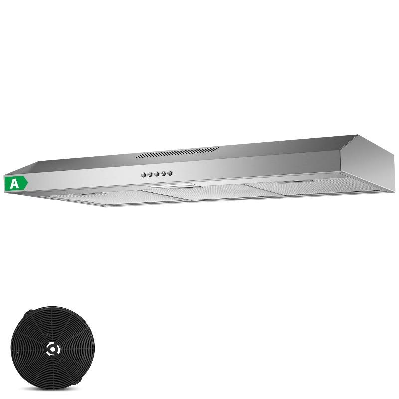 TopStrong 90cm Coifa de Exaustão com ou sem Duto Aço Inoxidável 3 Velocidades 800m³/h Luz LED Filtro de Carvão Ativado Montagem na Parede A+++ UE