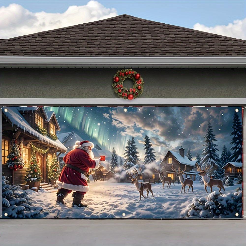 2D Türbanner, 1 Stück, Weihnachts-Garagentorabdeckung Partybanner, Muster mit spielendem Weihnachtsmann und Rentieren