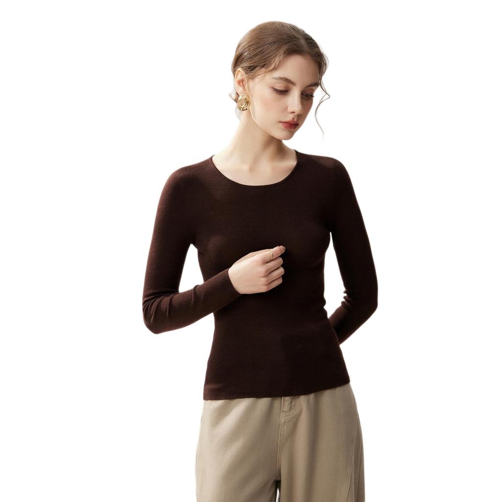 Premium Slim-Fit 100% Pure Wool Women's Round Neck Knit Sweater - Perfect for Autumn and Winter 