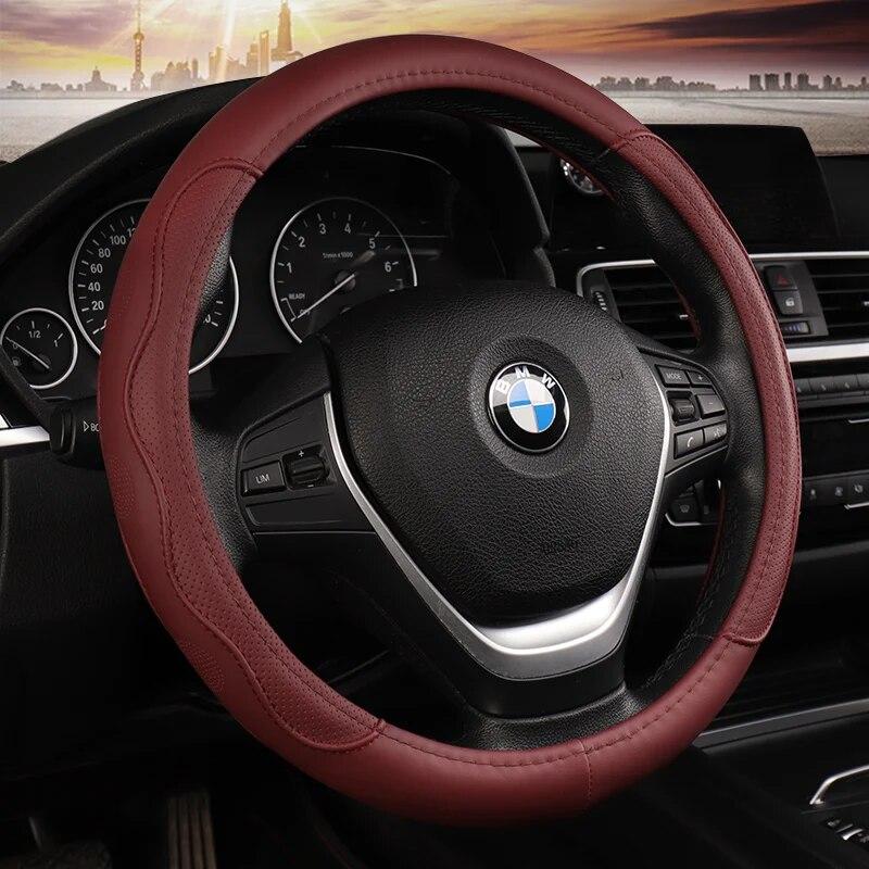 DERMAY Black Car Sport Steering Wheel Cover Leather Auto Steering Covers Universal 37-38cm Wheel Covers Car Inter Accessories