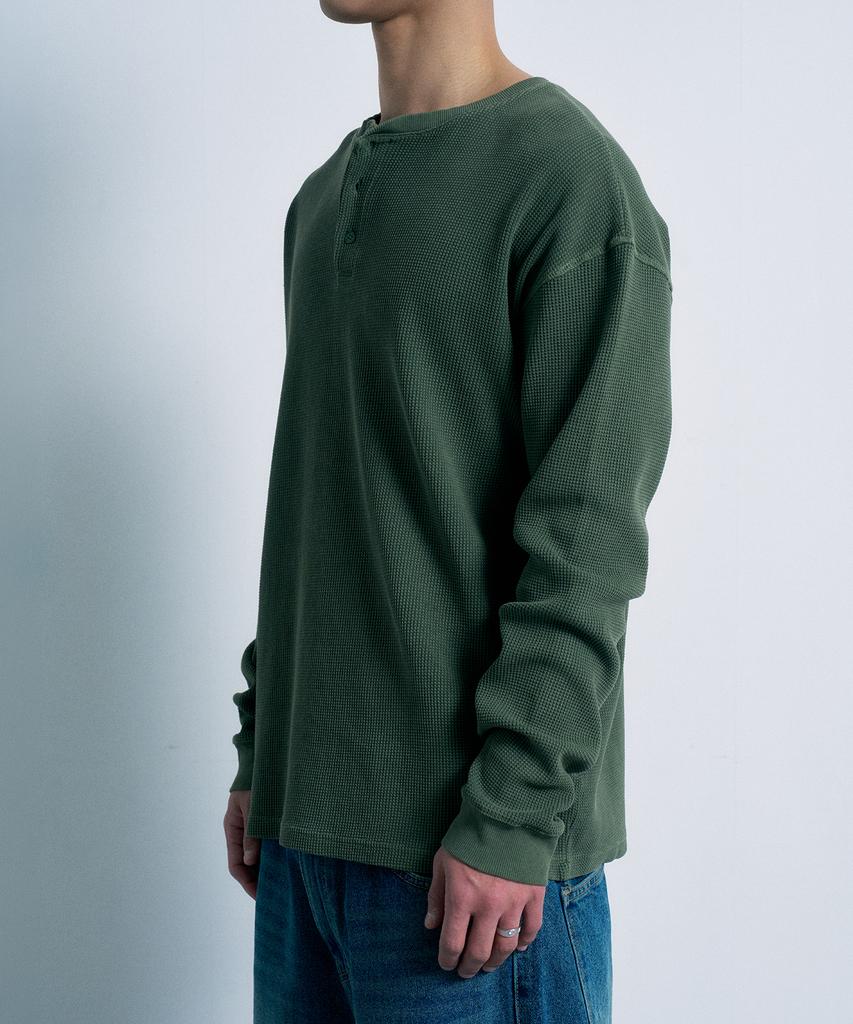 FERNOV Washed Waffle Henley Neck Khaki