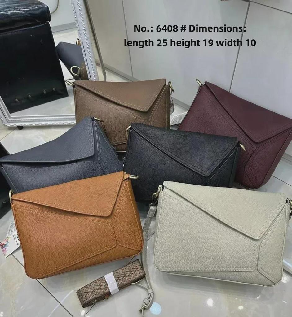 Women's Geometric Leather Shoulder Bag, TOGO Cowhide Pillow Messenger 6408