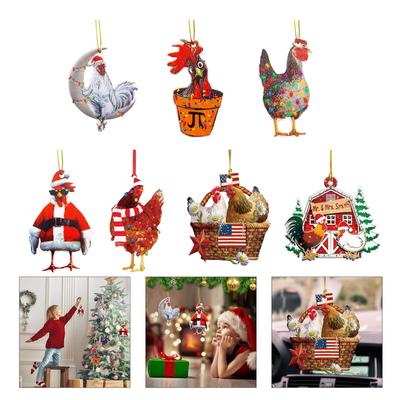 Funny Acrylic Christmas Chicken Ornament Christmas Tree Decorations Cartoon Animal Car Hanging Pendant New Year Holiday