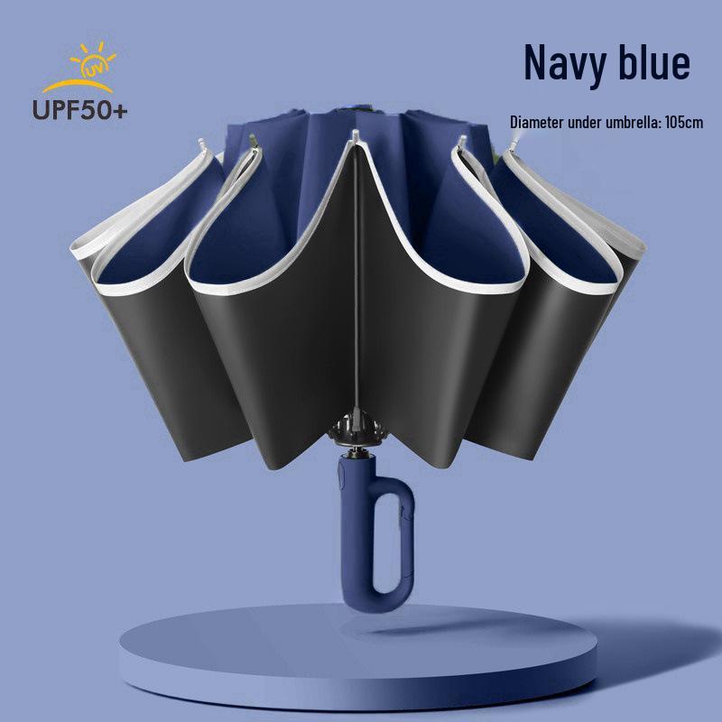 10-Rib Auto Folding Umbrella: Enlarged, Thickened, Portable, with Ring Buckle – for Sun and Rain, Custom Logo Available.