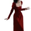 Red Long-sleeved Dress Women's Autumn French Engagement Dress Bridal Toasting Clothes Can Usually Wear Red Skirt Long Dress