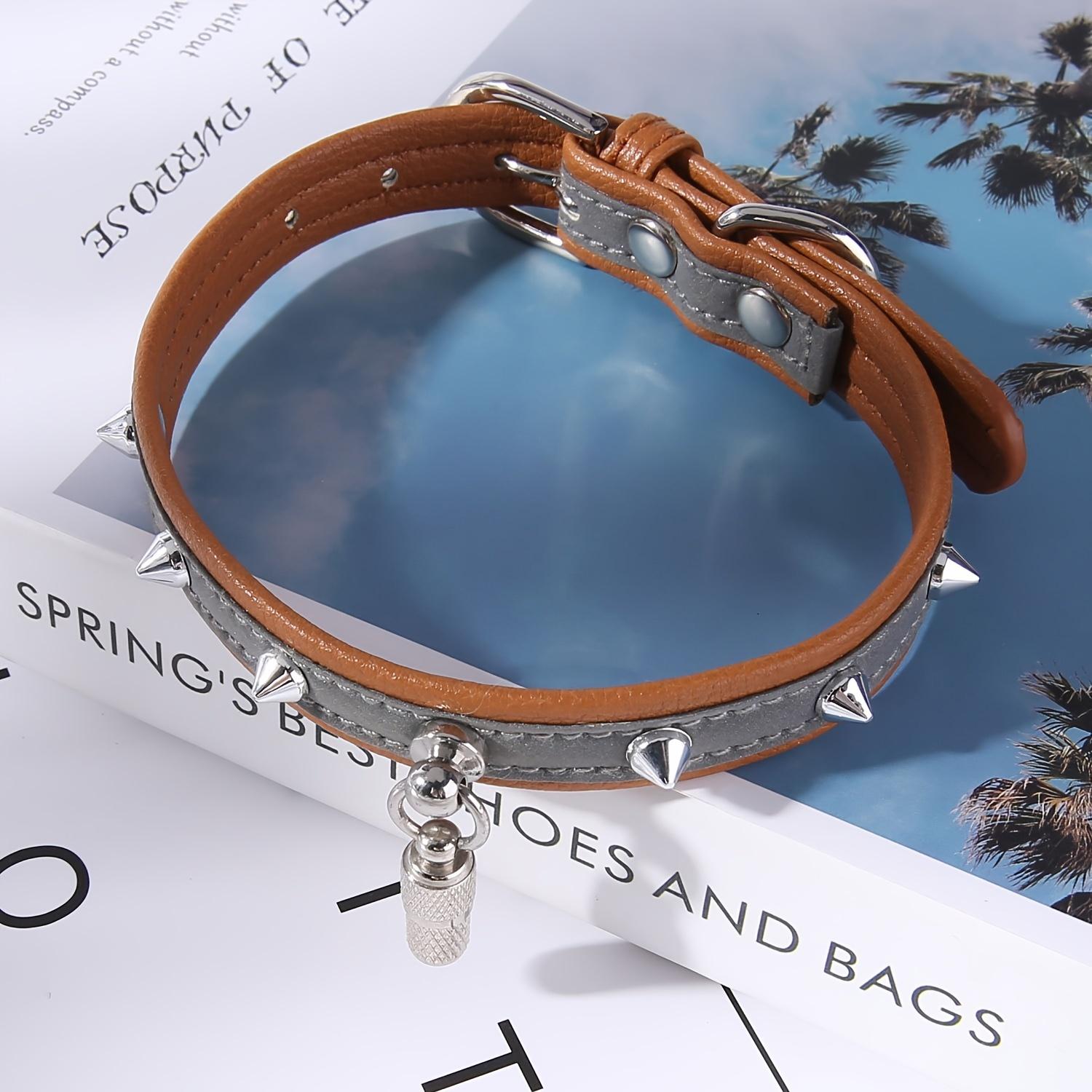 

Стильно и практично! Pet New Светоотражающий ошейник для кошек с подвеской в виде заклепки, секретным ключом и функцией защиты от укусов One Size Fits All сепия