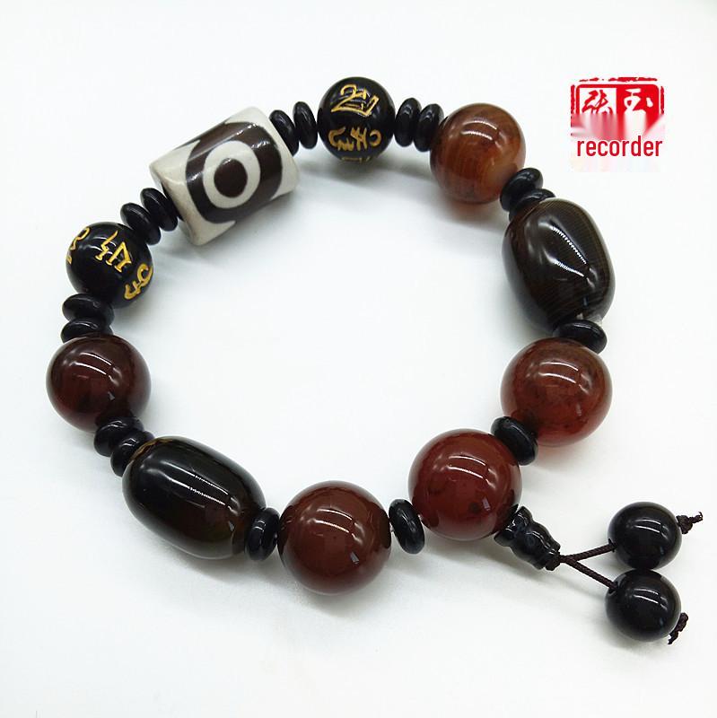 Unisex Tibetan Three-Eyed Agate Dzi Bead Bracelet Zhang s Jade