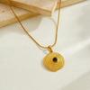 Gold Plated Stainless Steel Textured Disc Tiger Eye Pendant Necklace for Women