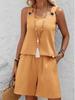 2026 Spring/Summer European and American Style Round Neck Solid Color Two-Piece Sleeveless Shorts Set for Women.