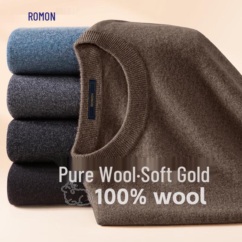 

ROMON Men s 100% Wool Round Neck Thin Pullover Sweater 2XL