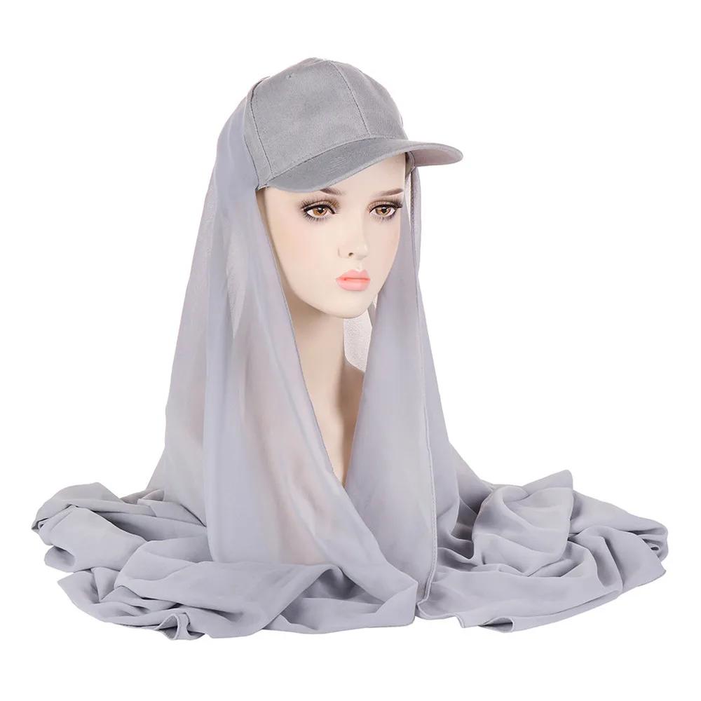 Bubble Pearl Chiffon Shawl with Baseball Cap Hat Wrap Veil Instant Hijabs Bandana Turban Muslim Women Ready To Wear Head Scarf