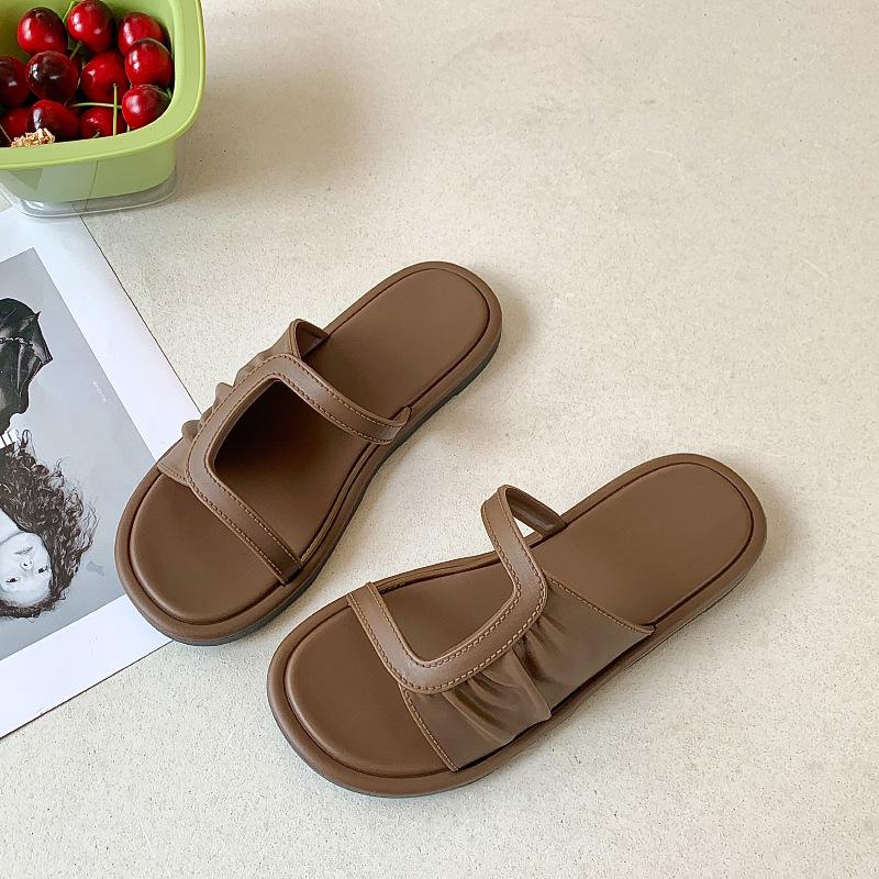 Women's Summer Versatile Square Buckle One-Strap Non-Slip Slippers for Home, Bathroom, and Beach