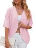 Women's Open Front Three Quarter Sleeve Cardigan Loose Fit Solid Knit Shrug Elegant Casual Hollow Out Kimono Cover Up For Spring Daily Outfit