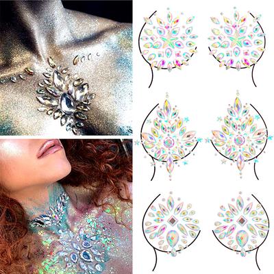 Breast Jewels Tattoo  Chest Sticker Temporary Tattoo Glitter Breast Body Gems Tattoo Sticker Body Decor Jewel Paste