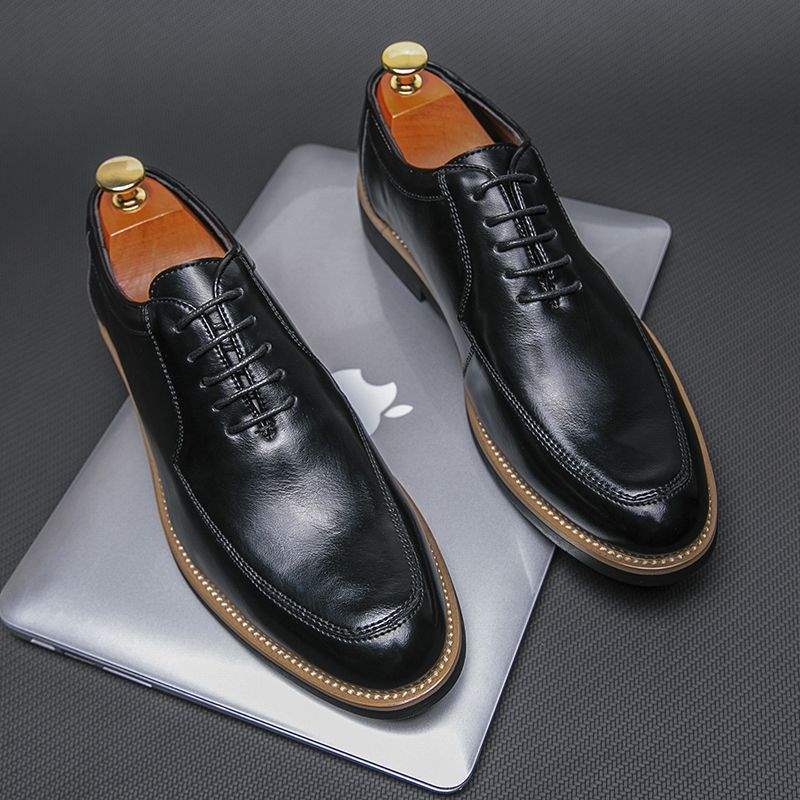 

Leather shoes men s new business dress casual British breathable brown Oxford shoes trend increases pointed groom wedding 44