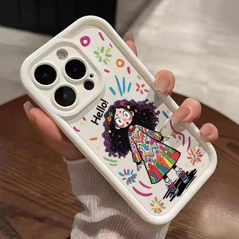 Curly Hair Girl Applies To Iphone16pro Mobile Phone Case Apple 15 Anti-drop 14 Cartoon 13promax New 16x