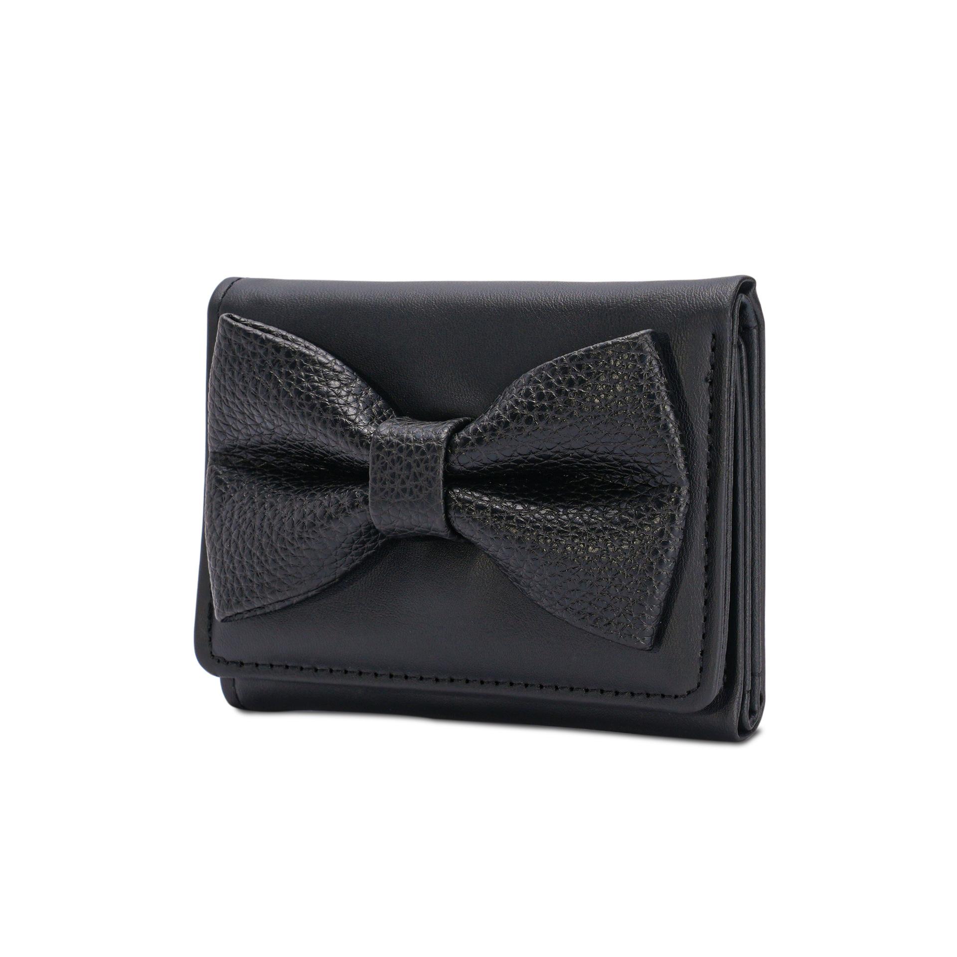 

1 шт. Женский простой однотонный мини-кошелек-трифолд с бантом, компактный, для женщин, кошелек, мини-кошелек, кошелек для мелочи, маленький кошелек, милый чёрный