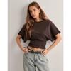 Women's Solid Color Crew Neck Batwing Short Sleeve Cropped T Shirt Casual Loose Fit Basic Blouse Top