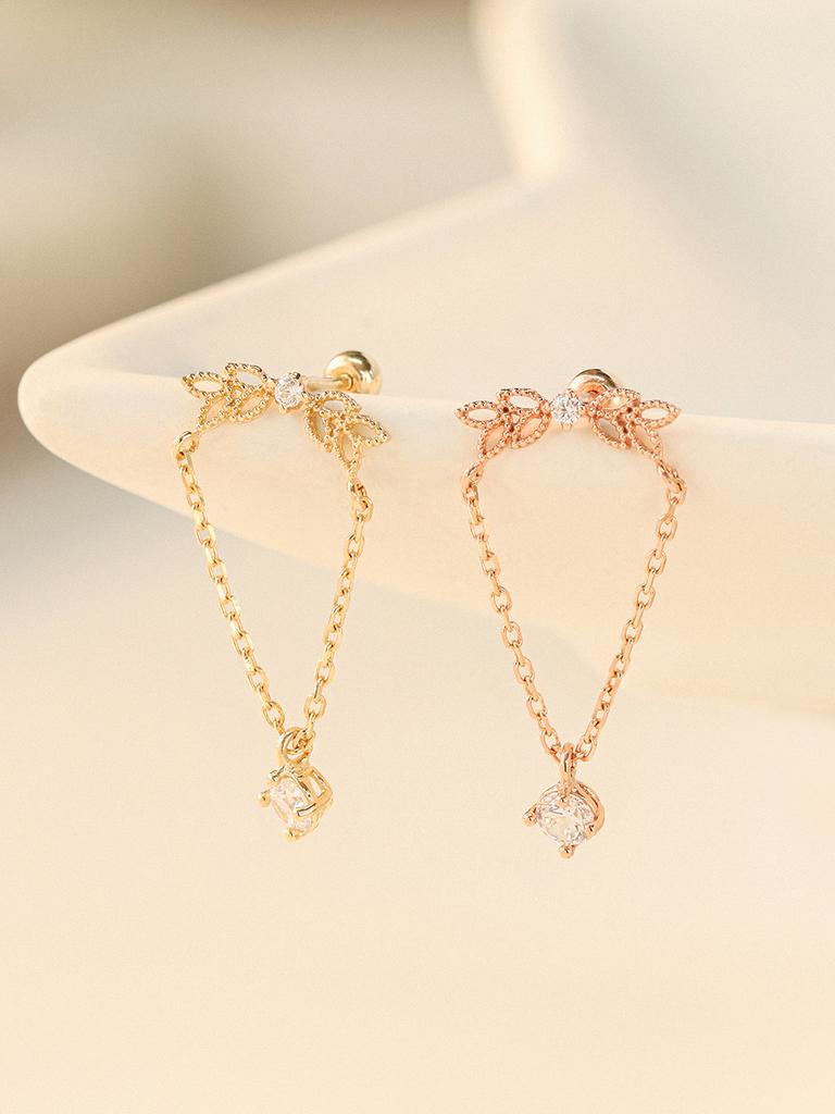 Minimalpiercing 14K Angel Leaf Cubic Drop Piercing Earrings