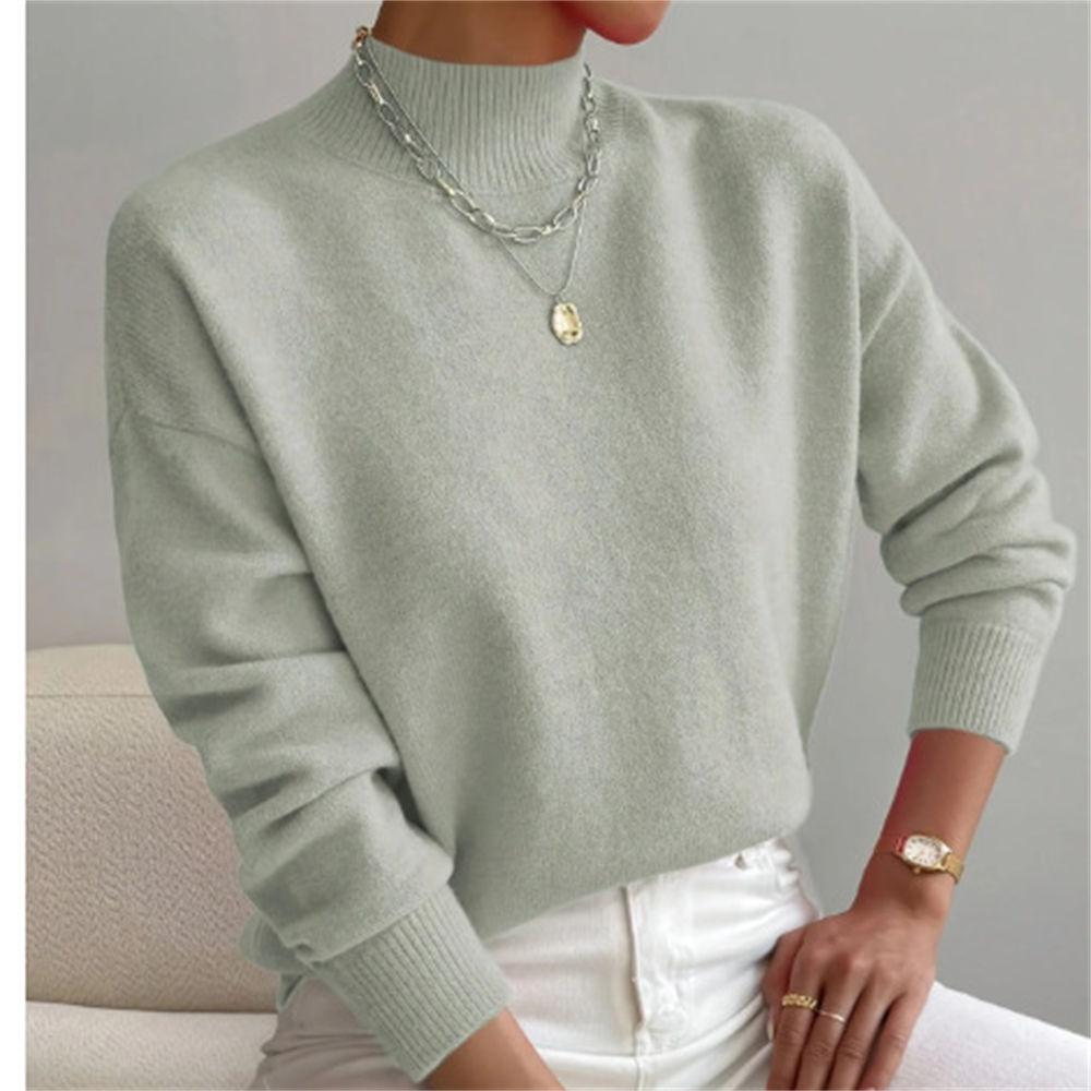 Women's Autumn/Winter Mock Neck Pullover Sweater, Fashion Solid Color Loose Fit Long Sleeve Knit Top S-XL