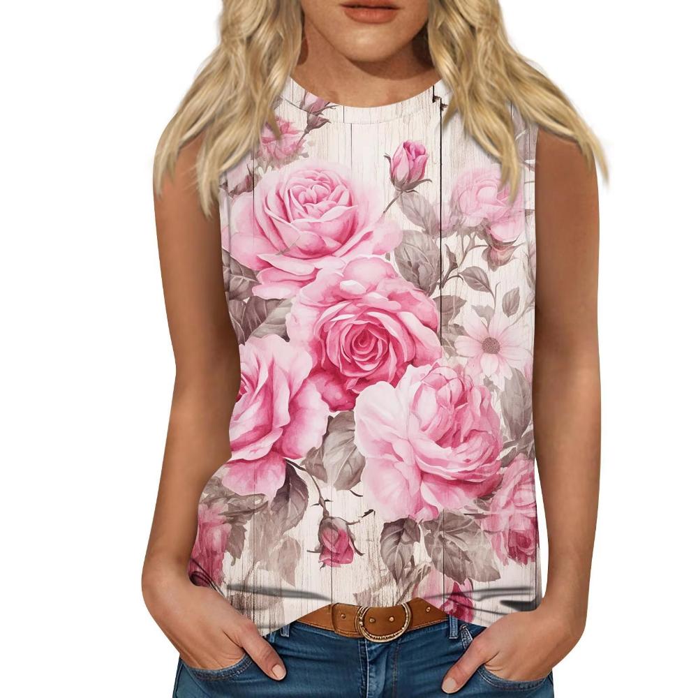 Flower Floral 3D Print Tank Tops Women Summer O-Neck Vintage Casual Vest Off Shoulder Y2k Sleeveless Top Camisole Woman Clothing