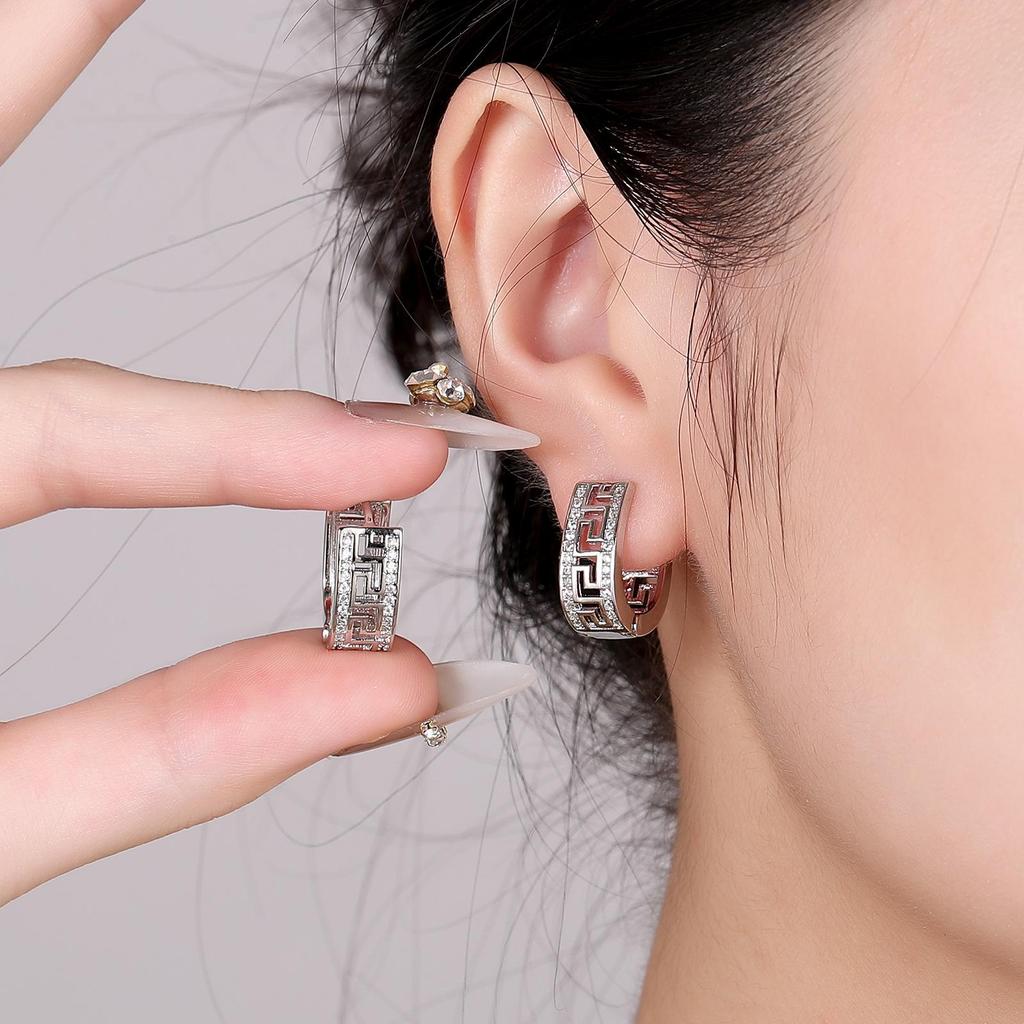 Umcho Yellow Gold and Silver CZ Zircon Square Hoop Earrings for Women