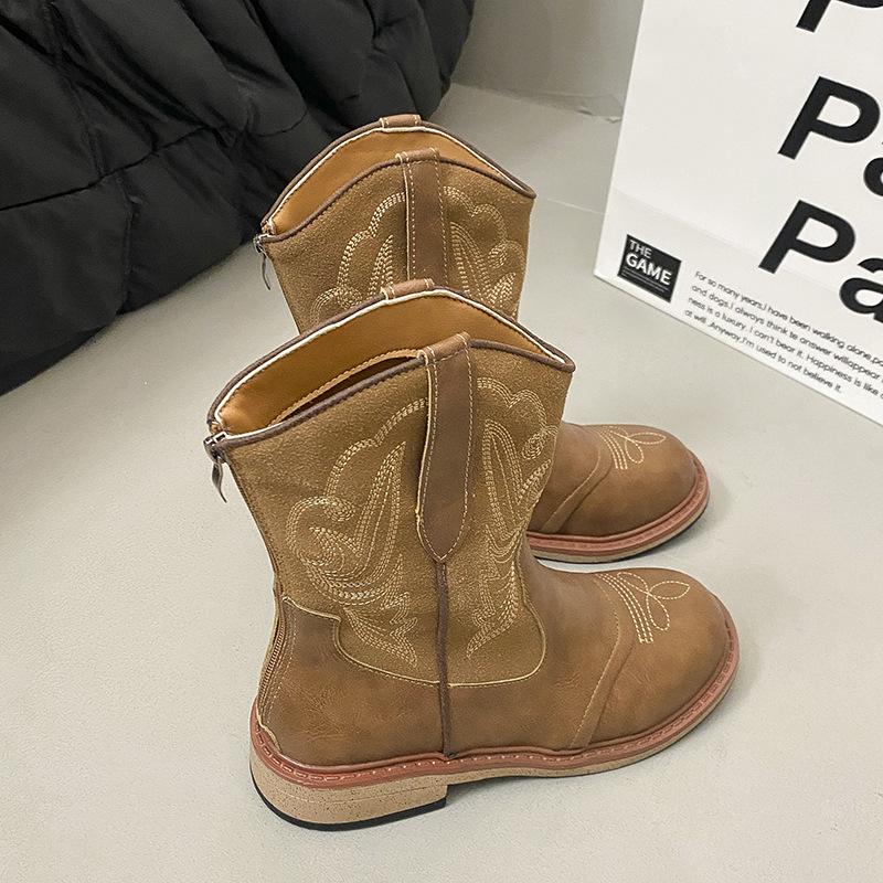 

Thick-soled British Martin boots women s 2025 new summer mid-tube knight boots western cowboy western Sichuan short boots 40 світло-коричневого кольору